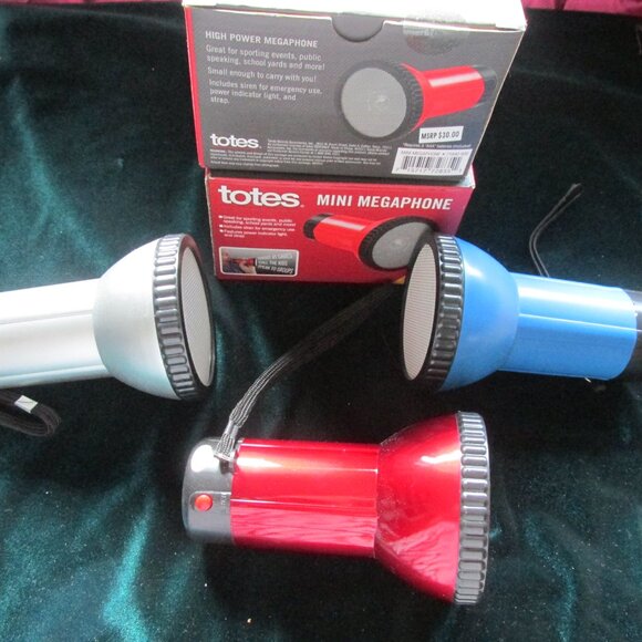 Lot of 4- Totes Mini Megaphones 2 Red, 1 Blue, & 1 Silver - - Picture 3 of 4